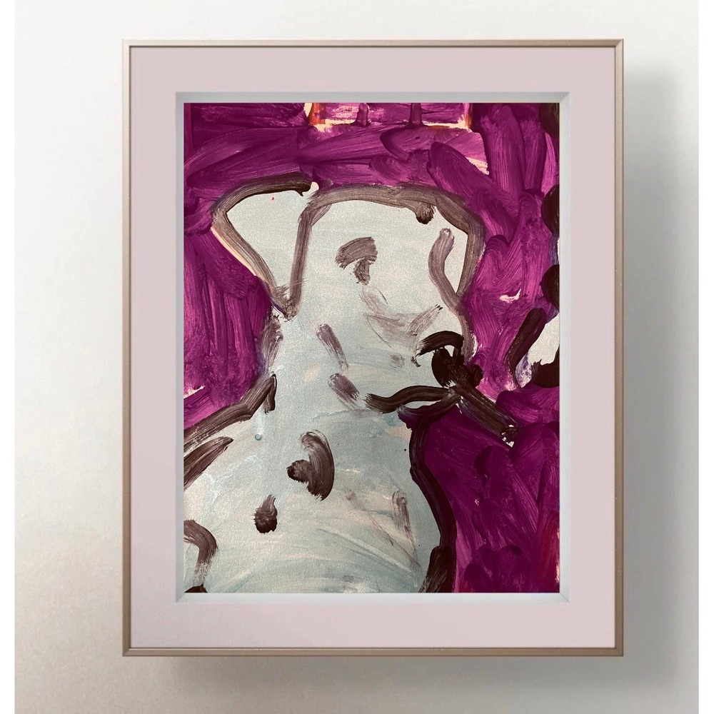 Oman Original Art 9x12 Neo Expressionist Paper Dog Painting Purple Fine Art